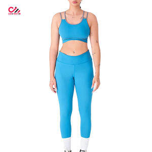 Women Suit Sportswear Set Eco Friendly Breathable Quick-drying Crossed <b>Straps</b> <b>Bra</b> and Leggings Flared Pants 2 Piece Yoga Set - Product Image 1