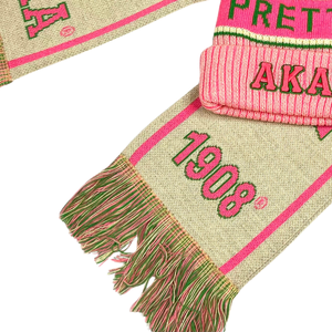 AKA Cream Scarf and One <b>Hat</b> Pink Embroidered Knit Winter Set Warm <b>Beanie</b> Matching Scarf Casual Fashion Accessories for <b>Men</b> Women - Product Image 4