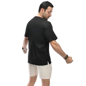 Camiseta Negra de Cuello Redondo para Hombre, Manga Corta, Corte Holgado, Ropa Deportiva Informal, Ligera, Transpirable, Mezcla de Algodón, Camisetas Básicas para Uso Diario - Product Image 5