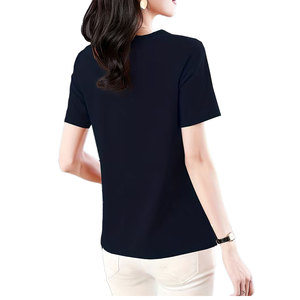 เสื้อยืดผู้หญิงทรงมินิมอล คอทรงกลม สีพื้น เรียบง่าย ระบายอากาศได้ดี เป็นมิตรต่อสิ่งแวดล้อม สไตล์ลำลอง สตรีทแวร์ - Product Image 4