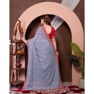 Women's Beautiful Embroidery <b>Sequins</b> Saree for Party Wear - Product Image 6