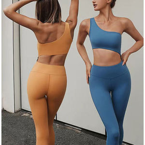 Ensemble de yoga gris pour femme, 2 pièces, couleur unie, haut court à manches longues, pantalon de jogging respirant en coton et élasthanne à taille mi-haute avec cordon de serrage - Product Image 4
