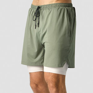 Pantalones Cortos de Entrenamiento Blancos para Hombre, Personalizados OEM, con Forro de Compresión, de Secado Rápido, para Tenis, Deportes, Gimnasio, Baloncesto, Entrenamiento de Verano, Sólidos - Product Image 4