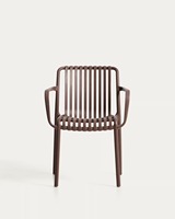 Chaise de salle à manger d'extérieur en métal moderne, design minimaliste, accoudoirs empilables, finition marron