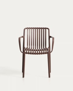 Chaise de salle à manger d'extérieur en métal moderne, design minimaliste, accoudoirs empilables, finition marron - Product Image 3