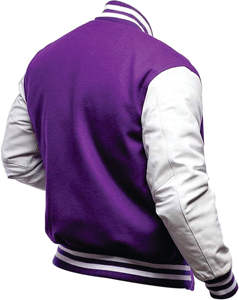 Purple Varsity <b>Jacket</b> <b>Men's</b> Casual Autumn Wear With <b>White</b> Sleeves Button Front Solid Color Regular Fit Turn-down Collar - Product Image 6