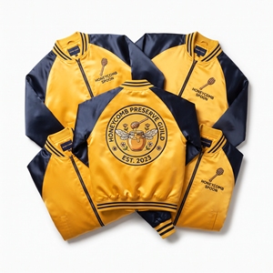Wholesale Supplier Maroon Satin Varsity Jacket Custom Embroidered <b>Cream</b> Raglan Sleeve Zip Up <b>Strawberry</b> Guild Baseball Coat - Product Image 6