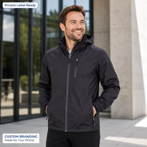 Custom Mens Polyester Waterproof Windproof Hooded <b>Jacket</b> Lightweight Outdoor Windbreaker OEM ODM Private Label Wholesale Custom - Product Image 1