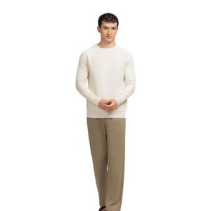 Pull en maille col rond blanc cassé pour homme, manches longues, décontracté, chaud, doux, tricot tendance, fabricant de logos personnalisés, vente en gros - Product Image 2