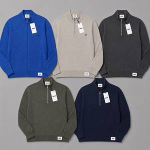 Cardigan en maille à col montant zippé pour homme, mélange de coton, léger et décontracté, OEM ODM, logo personnalisé, prix de gros au Bangladesh - Product Image 1
