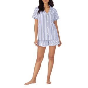 Conjunto de Pijama de Algodón para Mujer, Manga Corta, Pantalones Cortos, Estampado a Rayas, Ropa de Dormir de 2 Piezas, Ropa de Casa Suave y Cómoda, Conjunto de Pijama Personalizado - Product Image 2