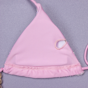 Custom Pink <b>Sequined</b> 2026 <b>Bikini</b> Set Women Crossed Halter Tie Side Bottoms With Rhinestone Decoration Swimwear - Product Image 2