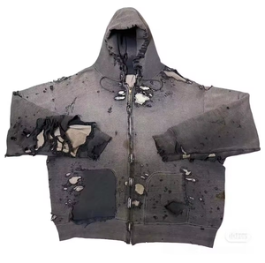 Ropa de calle personalizada Zip Up Splatter Sunfade Hoodies Waffle tela Interior estilo Vintage hombres rasgados desgastados HoodiesDDP envío - Product Image 1