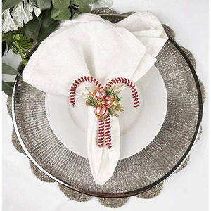 Luxury Red and White <b>Candy</b> Cane Napkin Holder with Ornament Accents Elegant Holiday Beaded <b>Candy</b> Cane and Ornament Napkin Ring - Product Image 3