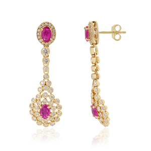 Latest Design Women's Trendy Wedding Gift Real K14 Yellow <b>Gold</b> Ruby & Diamond <b>Dangle</b> <b>Earrings</b> Precious Gemstone Jewelry Supplier - Product Image 3