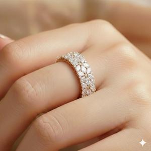 Anillo de Boda Tradicional de Oro Sólido de 10K/14K con Diamantes Cultivados en Laboratorio, Diseño Floral, Corte Marquesa, Estilo Eternidad Completa, Regalo para Mujer - Product Image 2