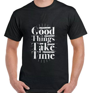 Camiseta Negra de Hombre Good Things Take Time, Manga Corta, Cuello Redondo, Informal, de Algodón, con Estampado de Calaveras, 320g, Corte Regular - Product Image 1