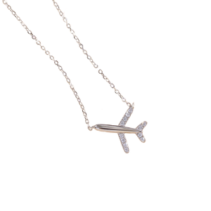 Collar con Colgante de Avión Minimalista de Plata 925 con Moissanita, Cadena de Eslabones Chapada, Joyería Unisex para Uso Diario, Calidad de Exportación - Product Image 3