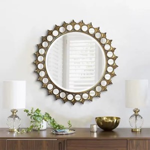 <b>Ornate</b> <b>Gold</b> Sunburst Handmade Contemporary Wall <b>Mirror</b> with Alternating Circle and Leaf Motif From REHMAN CRAFT - Product Image 3