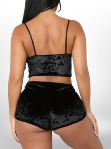 Conjunto de Dos Piezas de Terciopelo para Mujer, Camiseta sin Tirantes y Pantalones Cortos, Ropa de Dormir Sexy, Color Sólido, Ropa de Invierno, Talla Adulta, Corte Ajustado - Product Image 5