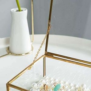 Metal & Glass Storage <b>Box</b> With Metal Frame For Jewelry Organizers And Decorative Use - Product Image 5