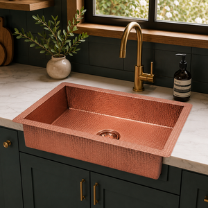 Handcrafted Hammered Copper <b>Kitchen</b> Sink Single Bowl Farmhouse <b>Apron</b> Front with Drain Flange Undermount OEM Wholesale - Product Image 6