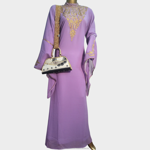 Yellow Luxury Embroidered Kaftan <b>Dress</b> with <b>Silver</b> Ornate Neckline for Women Wedding Party Wear - Product Image 5