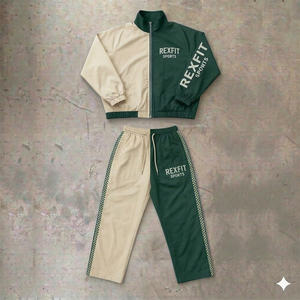 Ensemble de survêtement REXFIT bleu marine et rouge, veste zippée intégrale, pantalon, style sportif, respirant, en polaire, taille élastique, coton, adulte, unisexe - Product Image 6