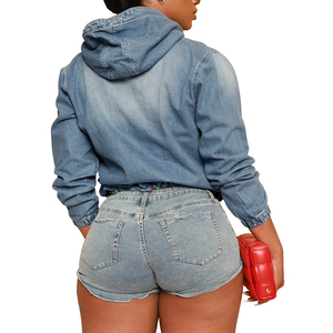 Sudaderas con capucha de mezclilla con media cremallera para mujer, color azul, ligeras, de algodón; sudaderas con capucha para hombre con puños y cintura elásticos. - Product Image 5