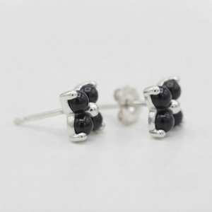 Rhaya Jewels <b>Black</b> Onyx Floral <b>Stud</b> <b>Earrings</b> Sterling Silver Rhodium Plated Trendy Children's Women's Engagement Romantic - Product Image 2