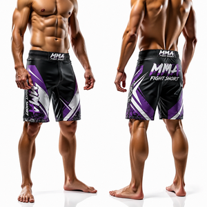 NEW MMA Fight <b>Shorts</b> <b>Men</b> <b>Black</b> Purple White Sublimation Print Moisture Wicking Athletic Wear Mixed Martial Arts Sports Apparel - Product Image 1