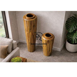 Vase sculpté en bois flotté, motif animal, pour extérieur, en caisse de bois rustique, artisanat en teck massif couleur naturelle, objet décoratif sculpté - Product Image 3