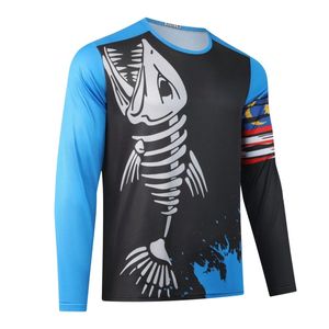 Camisa de Pesca de Manga Larga con Estampado por Sublimación, Secado Rápido, UPF 50, Unisex, Ropa de Exterior, Diseño de Esqueleto de Pez Azul y Negro, Impermeable - Product Image 2