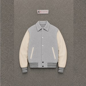 Chaqueta Varsity Urbana Premium Gris con Botones a Presión, Chaqueta Letterman de Lana Suave, Corte Cómodo, Mezcla de Algodón, Corte Regular - Product Image 5