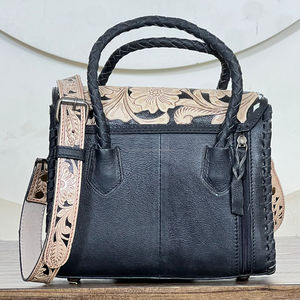 Bolso de mano mini tipo satchel de cuero repujado de vaca hecho a mano estilo occidental 2026 para mujer, con diseño floral grabado, bandolera y bolso tote de piel con pelo. - Product Image 5
