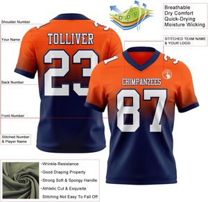 Camiseta de Fútbol Americano Personalizada para Hombre, Cuello en V, Manga Larga, Naranja Marino, Impresión por Transferencia de Calor, Malla Transpirable, Absorbe la Humedad - Product Image 2