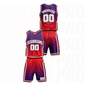Tenues de basket-ball personnalisées en dégradé violet-rouge, grandes tailles, respirantes, avec nom et numéro d'équipe personnalisés - Product Image 2