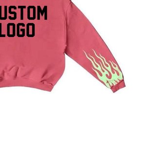 New Arrivals Custom Logo Men's <b>Pink</b> Hooded <b>Tracksuit</b> Set Full Sleeve Flame Print Loose Fit Streetwear Autumn Wear Unisex Adults - Product Image 5