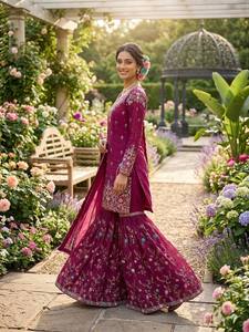 Traje Sharara Salwar Kameez Étnico para Mujer, Traje Anarkali Tradicional Bordado para Bodas, Fiestas y Diwali - Product Image 4
