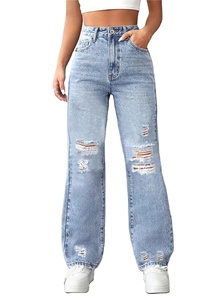 Jeans grande taille pour femmes, vêtements à jambes larges, pantalons en denim déchirés, amples et confortables, pantalons jeans grande taille pour femmes - Product Image 2