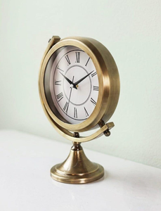 Nautical Roman Numeral Brass Gimbal <b>Clock</b> Antique Mantel Timepiece Vintage Desktop Office Decor - Product Image 3