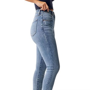 Jean en denim décontracté taille haute pour femme, coupe crayon, séchage rapide, respirant, délavage clair, 100 % coton, couleur personnalisable - Product Image 6