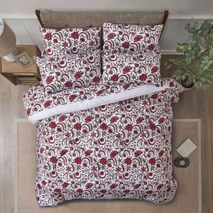 Ensemble de couette Aztec Maroon, imprimé floral traditionnel rouge et blanc, coton respirant pour toutes les saisons, usage domestique - Product Image 1
