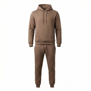 Ensemble de survêtement marron à capuche pour homme, manches longues, couleur unie, coupe décontractée, respirant, 100 % coton, avec cordon de serrage, idéal pour l'automne - Product Image 1