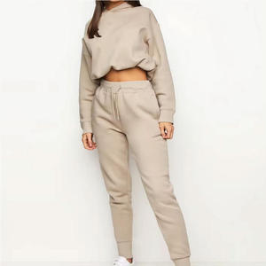 Ensemble de sweat-shirt à capuche beige surdimensionné, manches régulières, couleur unie, décontracté, unisexe, pull court, vêtements d'automne - Product Image 5
