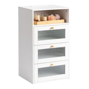 Comodino Changhong in Vetro 45*35*78cm, Superficie Bianca in Fibra di Canapa, 3 Cassetti, 1 Ripiano, Ricarica Wireless, Arredamento Camera da Letto - Product Image 5