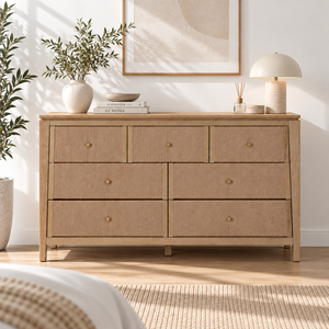 Solid Oak Wood <b>Dresser</b> Cabinet 7 Drawers Large Storage Chest Modern Bedroom Furniture For Home Organization Natural Finish - Product Image 5