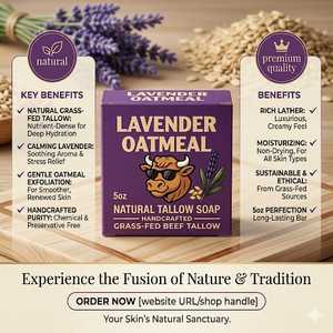 สบู่ลาเวนเดอร์โอ๊ตมีลพรีเมียม น้ำมันไขมันธรรมชาติ สบู่บำรุงผิวจากธรรมชาติ ลาเวนเดอร์โอ๊ตมีล น้ำมันไขมันธรรมชาติ พร้อมฟองครีมเนื้อละเอียด - Product Image 1