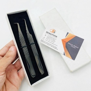 แหนบต่อขนตาสแตนเลสด้ามเพชรสีดำแบบมืออาชีพ90องศาปรับแต่งโลโก้ได้อย่างยั่งยืนปลายแหลม - Product Image 3