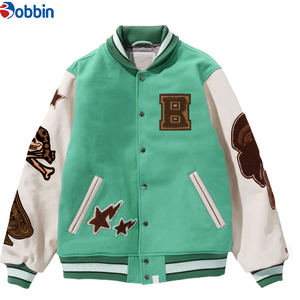 Blouson universitaire homme avec broderie et lettres brodées sur le devant, col rabattu, style preppy automne, coupe classique, veste de baseball - Product Image 3